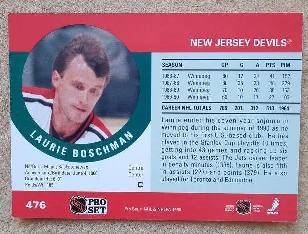 НХЛ Лори Бошман Нью-Джерси Дэвилз № 476 1