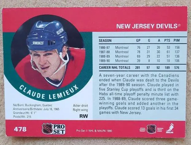 НХЛ Клод Лемье Нью-Джерси Дэвилз № 478 1