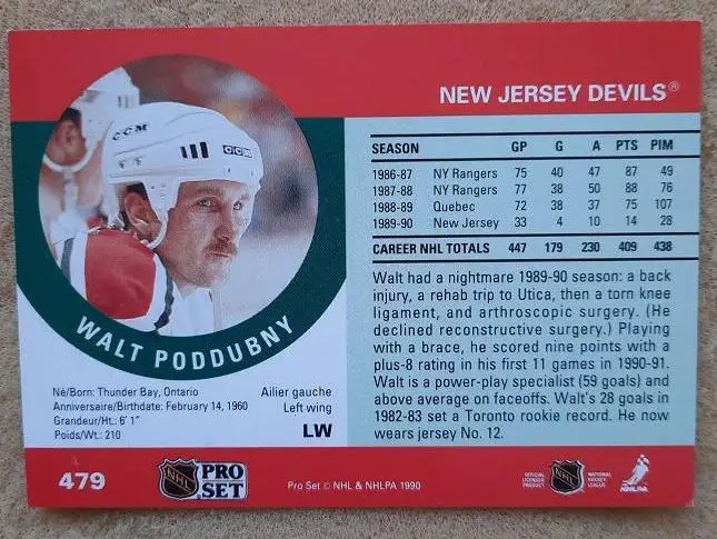 НХЛ Уолт Поддубный Нью-Джерси Дэвилз № 479 1
