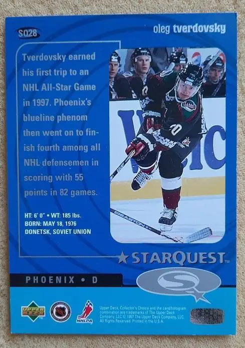 НХЛ Олег Твердовский Финикс Койотис Крылья Советов Москва Омск Уфа № SQ 28 авто 1