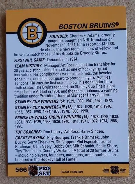НХЛ Бостон Брюинз № 566 сезон 1990-91 1
