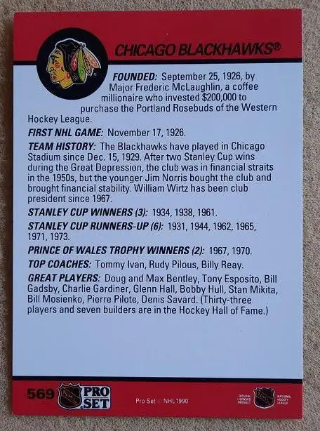 НХЛ Чикаго Блэкхокс № 569 сезон 1990-91 1