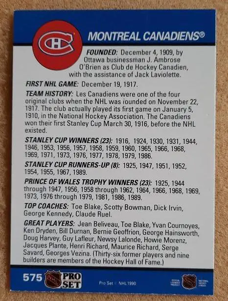 НХЛ Монреаль Канадиенс № 575 сезон 1990-91 1