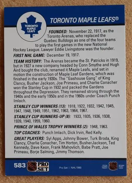 НХЛ Торонто Мэйпл Лифс № 583 сезон 1990-91 1
