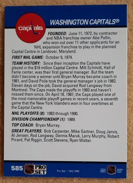 НХЛ Вашингтон Кэпиталз № 585 сезон 1990-91 1