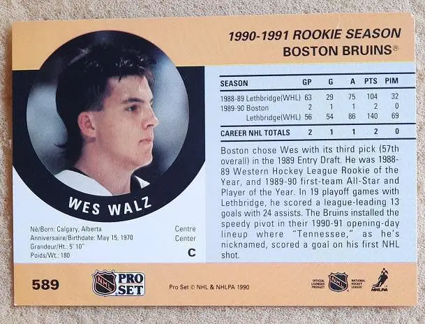 НХЛ Вэс Вальц Бостон Брюинз № 589 1