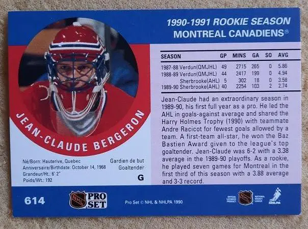 НХЛ Жан-Клод Бержерон Монреаль Канадиенс № 614 1
