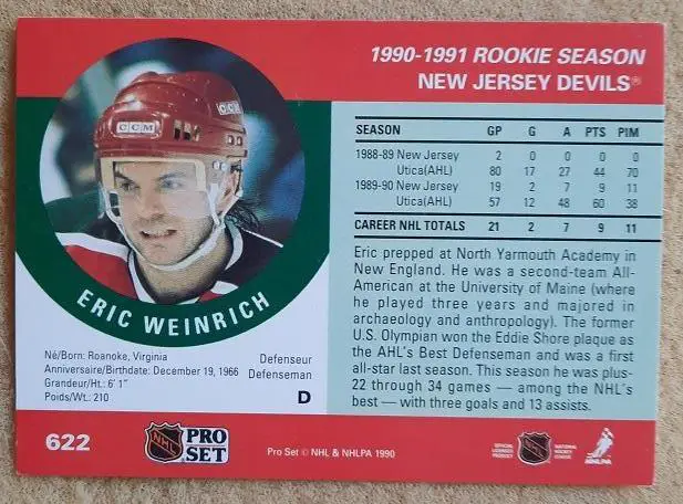 НХЛ Эрик Уайнрич Нью-Джерси Дэвилз № 622 1