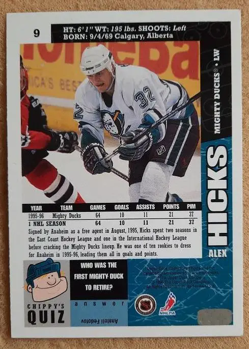 НХЛ Алекс Хикс Анахайм Майти Дакс № 9 1