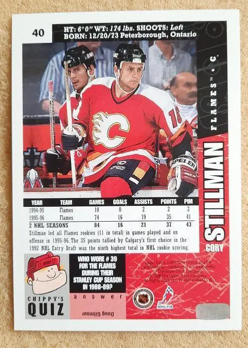 НХЛ Кори Стиллман Калгари Флэймз № 40 1