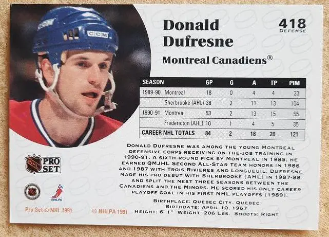 НХЛ Дональд Дюфресн Монреаль Канадиенс № 418 1