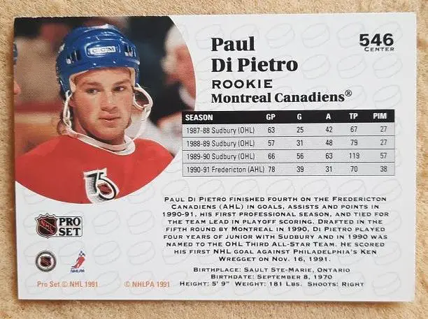 НХЛ Пол ДиПьетро Монреаль Канадиенс № 546 1