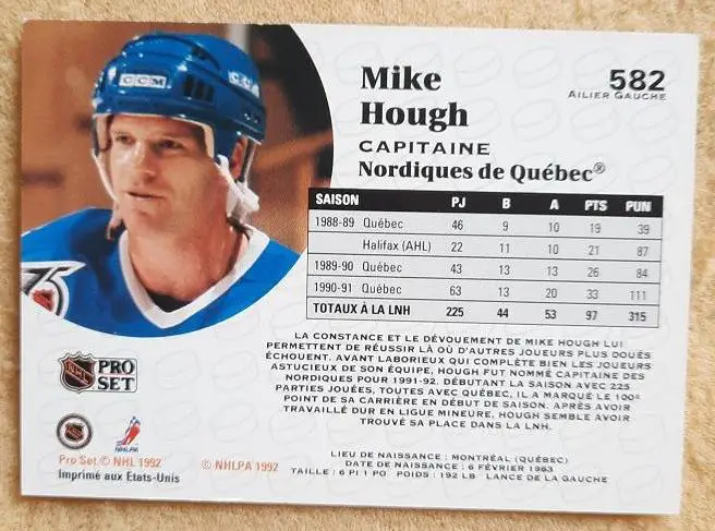 НХЛ Майк Хью Квебек Нордикс № 582 фр 1