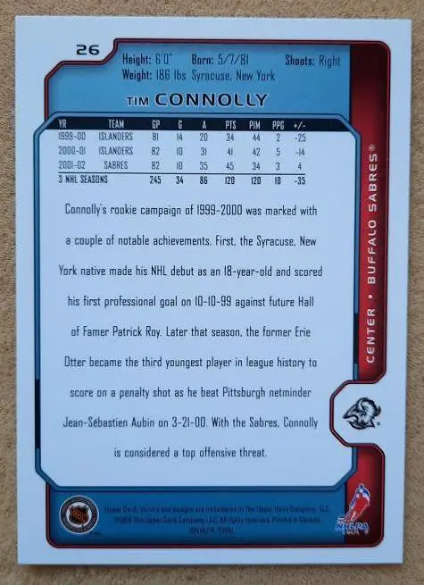 НХЛ Тим Коннолли Баффало Сейбрз № 26 1
