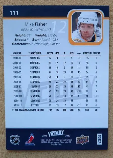 НХЛ Майк Фишер Нэшвилл Предаторз № 111 1