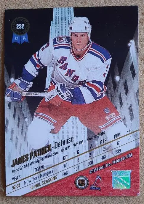 НХЛ Джеймс Патрик Нью-Йорк Рейнджерс № 232 1