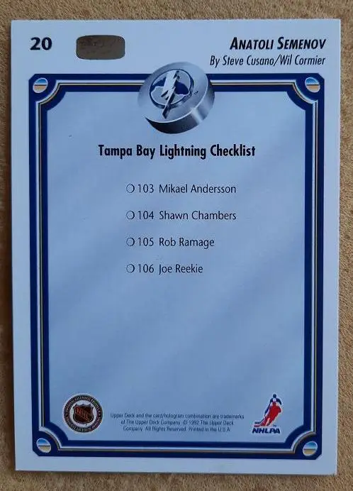 НХЛ Анатолий Семенов Тампа Бэй Лайтнинг Динамо Москва № 20 1