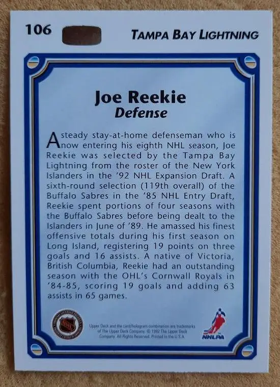 НХЛ Джо Рики Тампа-Бэй Лайтнинг № 106 1