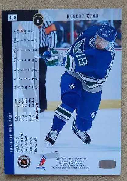 НХЛ Роберт Крон Хартфорд Уэйлерз № 408 1