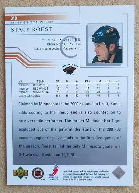 НХЛ Стейси Роест Миннесота Уайлд № 319 1