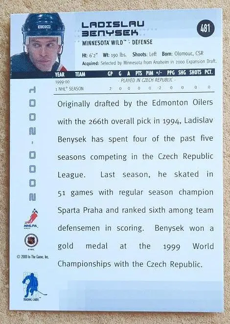 НХЛ Ладислав Бенешек Миннесота Уайлд № 481 1