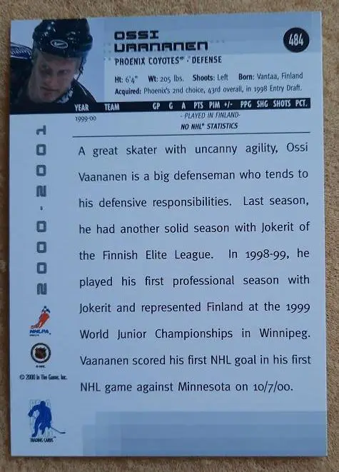 НХЛ Осси Вяанянен Финикс Койотис Динамо Минск № 484 1