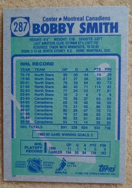 НХЛ Бобби Смит Монреаль Канадиенс № 287 1