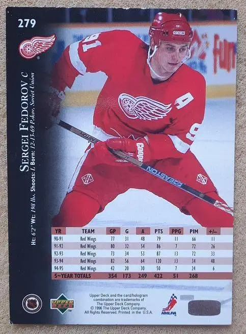 НХЛ Сергей Федоров Детройт Ред Уингз Динамо Минск ЦСКА Москва Магнитогорск № 279 1