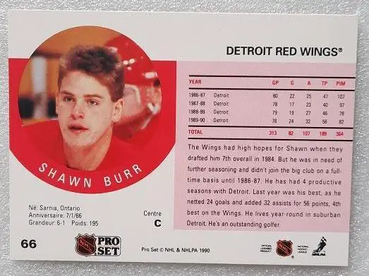 НХЛ Шон Бурр Детройт Ред Уингз № 66 1