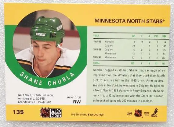 НХЛ Шейн Чурла Миннесота Норт Старз № 135 1
