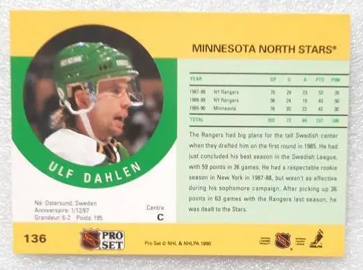 НХЛ Ульф Дален Миннесота Норт Старз № 136 1