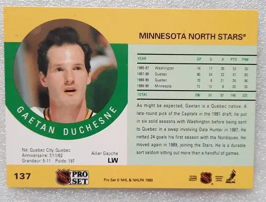 НХЛ Гаэтан Дюшен Миннесота Норт Старз № 137 1