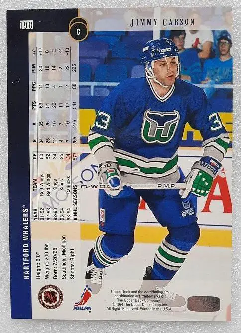 НХЛ Джимми Карсон Хартфорд Уэйлерз № 198 1