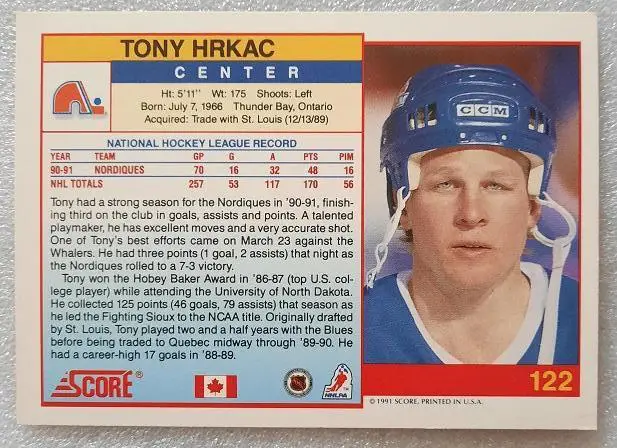 НХЛ Тони Хркач Квебек Нордикс № 122 can eng 1