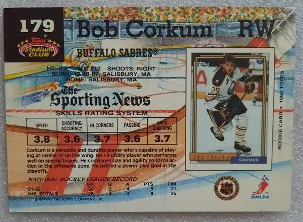 НХЛ Боб Коркум Баффало Сейбрз № 179 1