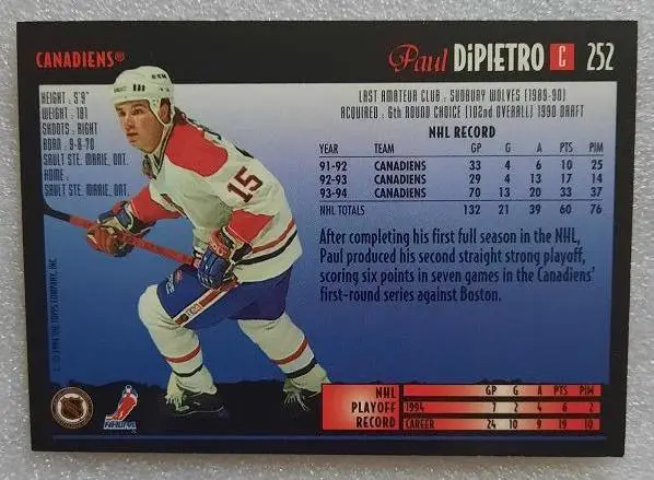 НХЛ Пол ДиПьетро Монреаль Канадиенс № 252 1