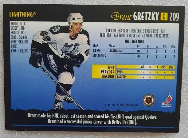 НХЛ Брент Гретцки Тампа Бэй Лайтнинг № 209 1