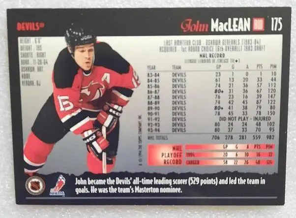 НХЛ Джон Маклин Нью-Джерси Дэвилз № 175 1