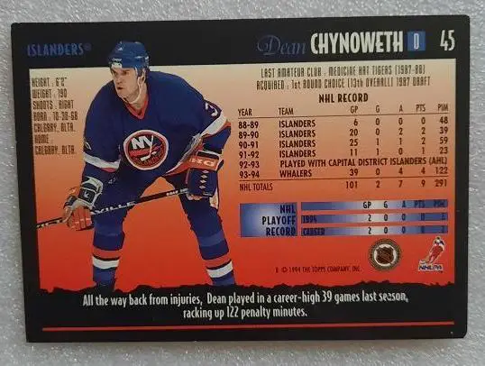 НХЛ Дин Чайновет Нью-Йорк Айлендерс № 45 1