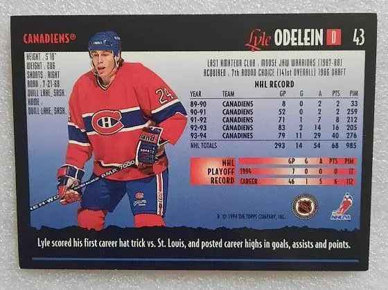 НХЛ Лайл Оделайн Монреаль Канадиенс № 43 1
