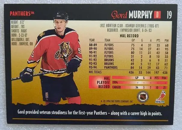 НХЛ Горд Мерфи Флорида Пантерз № 19 1