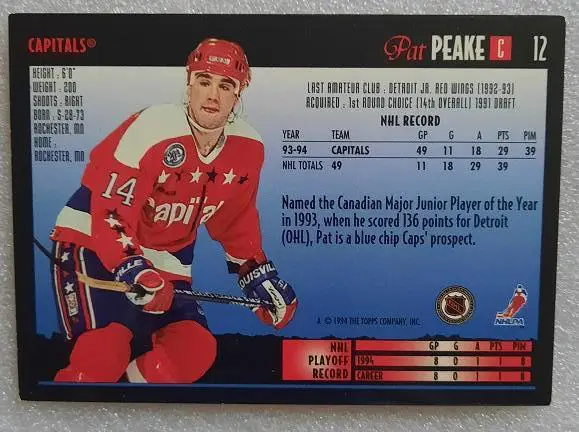 НХЛ Пэт Пике Вашингтон Кэпиталз № 12 1