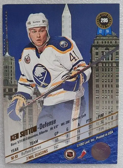 НХЛ Кен Саттон Баффало Сейбрз № 295 1