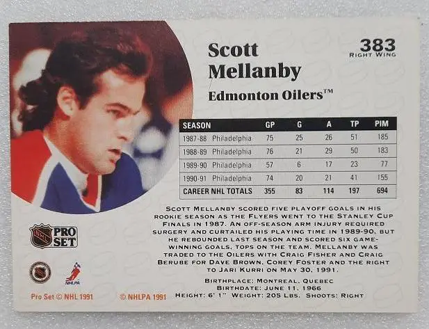 НХЛ Скотт Мелланби Эдмонтон Ойлерз № 383 1