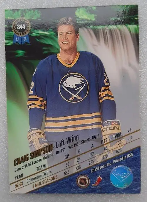 НХЛ Крейг Симпсон Баффало Сейбрз № 344 1