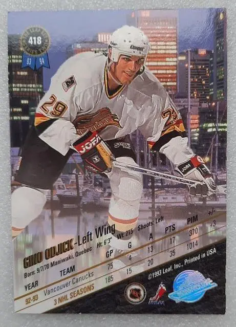 НХЛ Джино Оджик Ванкувер Кэнакс № 418 1