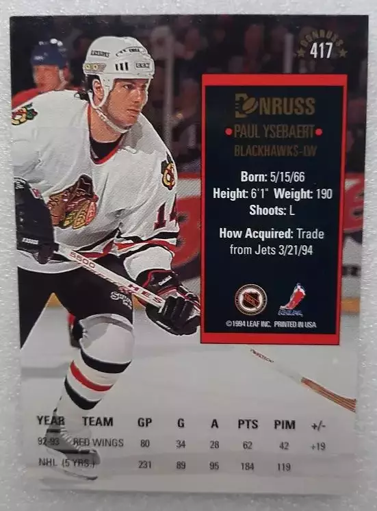 НХЛ Пол Айсберт Чикаго Блэкхокс № 417 1