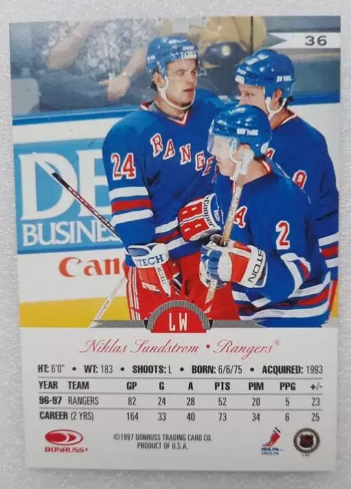 НХЛ Никлас Сандстрем Нью-Йорк Рейнджерс № 36 1