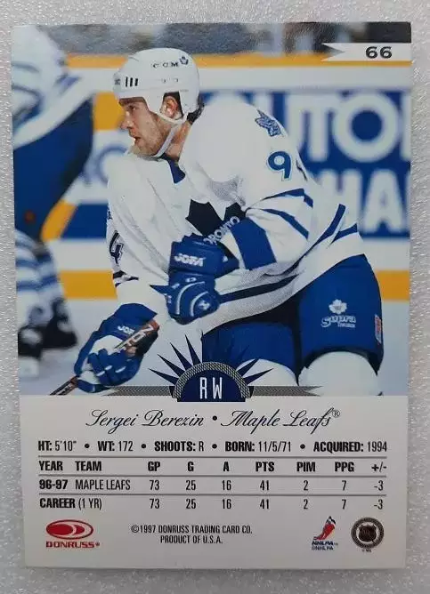 НХЛ Сергей Березин Торонто Мэйпл Лифс Рязань Воскресенск ЦСКА Москва № 66 f 1