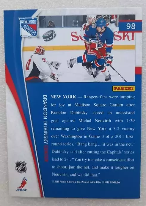 НХЛ Брендон Дубински Нью-Йорк Рейнджерс № 98 1